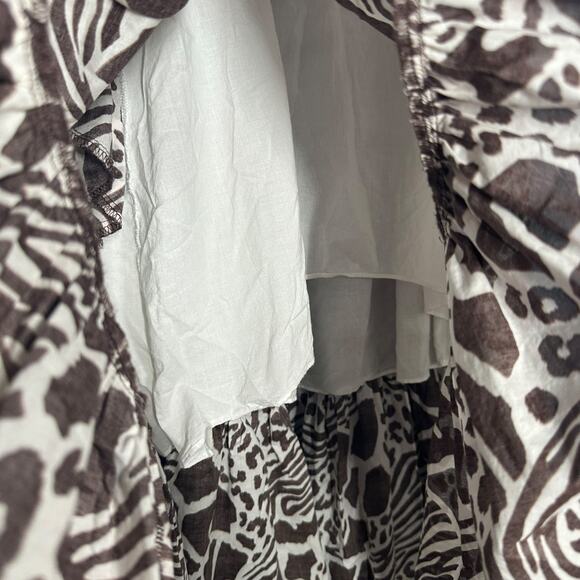 Adam Lippes Size 14 Smocked‎ Off Shoulder Midi Dress Brown Mixed Animal Print - Picture 8 of 13